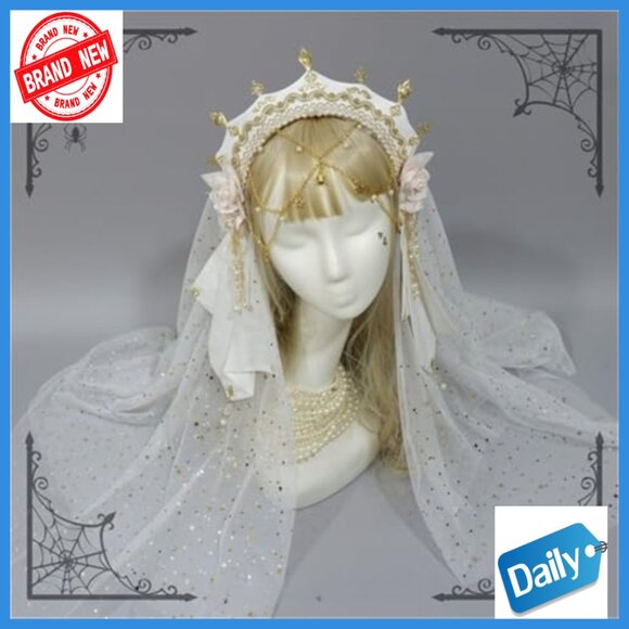 Medieval Tudor Crown Hairband with Detachable Veil for Cosplay Halloween